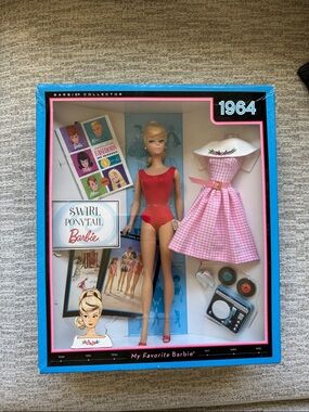1964 Barbie Vintage-Inspired Doll with Red Swimsuit & Pink Gingham Dress